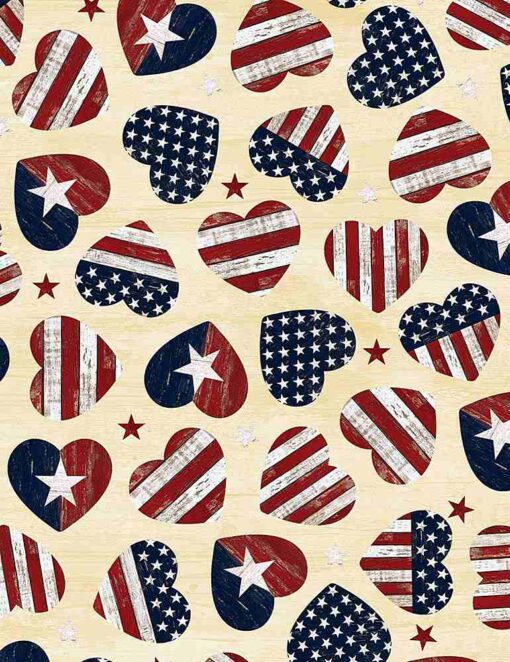 American Flag Hearts - Timeless Treasures