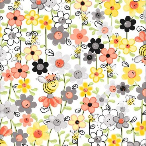 Susybee Sweet Bees White Bee Floral by Hamil Textile