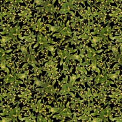 Holiday - Green Packed Poinsetta Leaves Gold Metallic