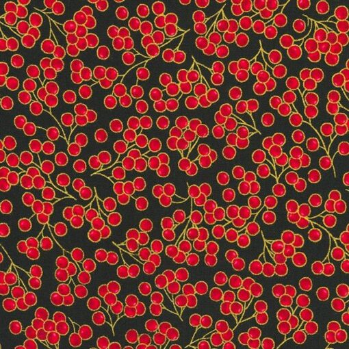 Robert Kaufman Berries Black w/Metallic