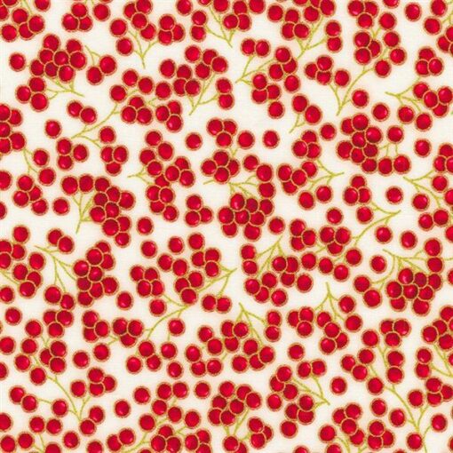 Robert Kaufman Berries White Holiday w/Metallic