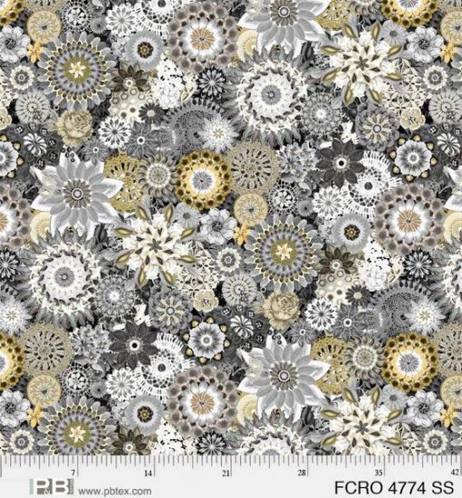 Floral Crochet - Gold & Black - 108" Wide