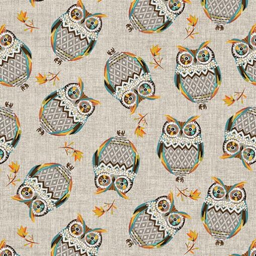 Hello Fall Tossed Owls Taupe