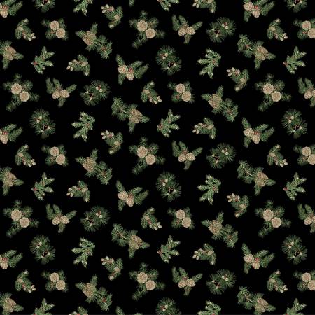 Black/Multi Pine Cones - Benartex