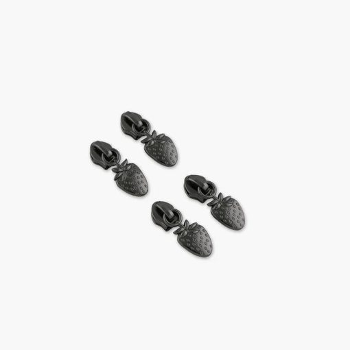 Strawberry Zipper Pulls - Gunmetal - Set of 4