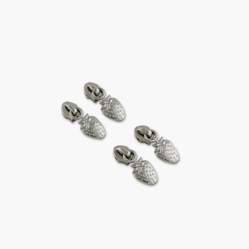 Strawberry Zipper Pulls - Nickel - Set of 4