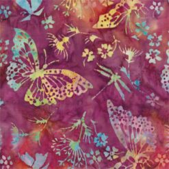 Batik Textiles– Fuchsia Sunset Rainbow Butterflies