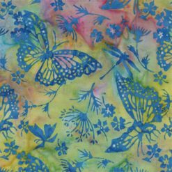 Batik Textiles– Pastel Rainbow Blue Butterflies