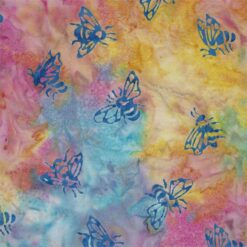 Batik Textiles– Pastel Rainbow Blue Bumble Bees