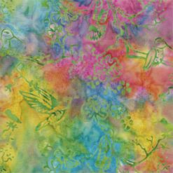 Batik Textiles - Rainbow Green Floral Hummingbirds