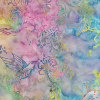 Batik Textiles - Pastel Rainbow Floral Hummingbirds