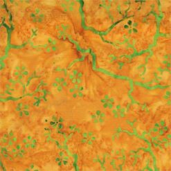Batik Textiles - Orange Green Cherry Blossoms