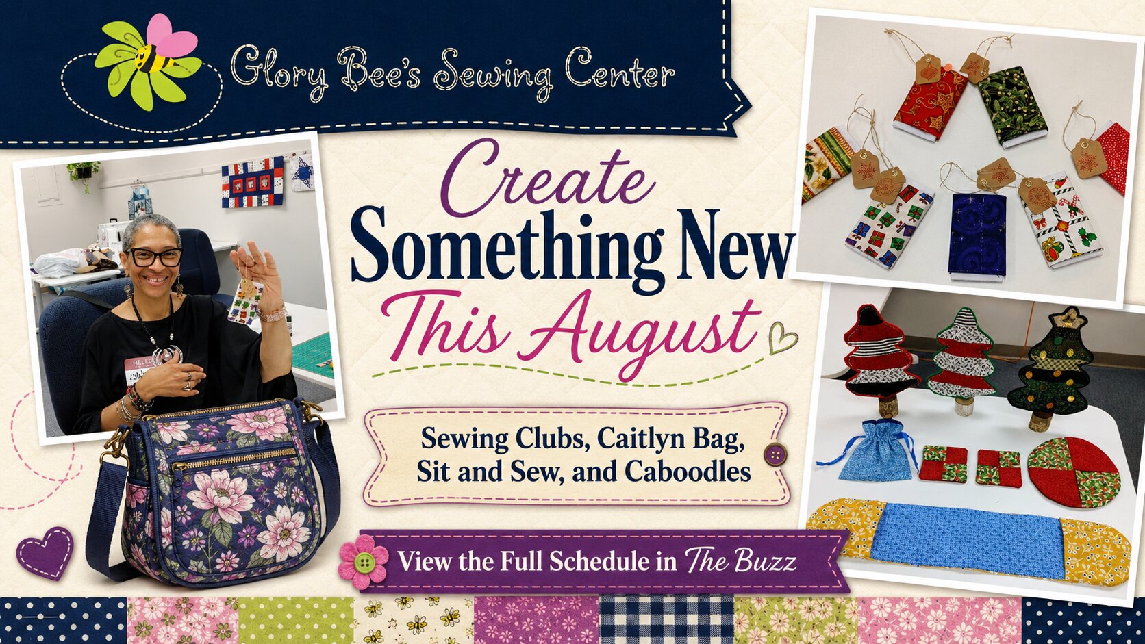 August classes and sewing clubs at Glory Bee's Sewing Center
